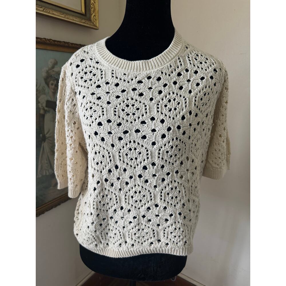Vero Moda Cream Crochet Knit Sweater Short Sleeve Size S Coquette